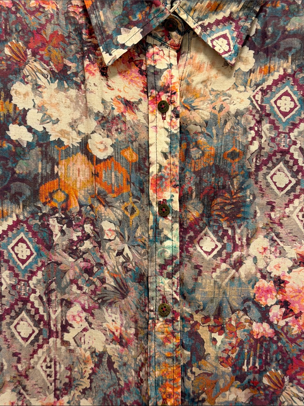 Johnny Was 3J Workshop Geometric Floral Blouse with Velvet Back XL - Picture 2 of 12